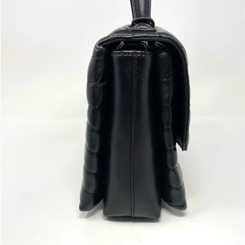 Tory Burch Kira Chevron Leather Top Handle Satchel 2 Way Shoulder Bag Black Gold - Picture 6 of 15